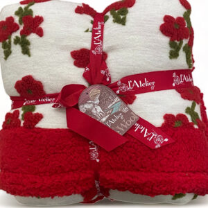 Plaid Like Wool - Bianco con fiori rossi